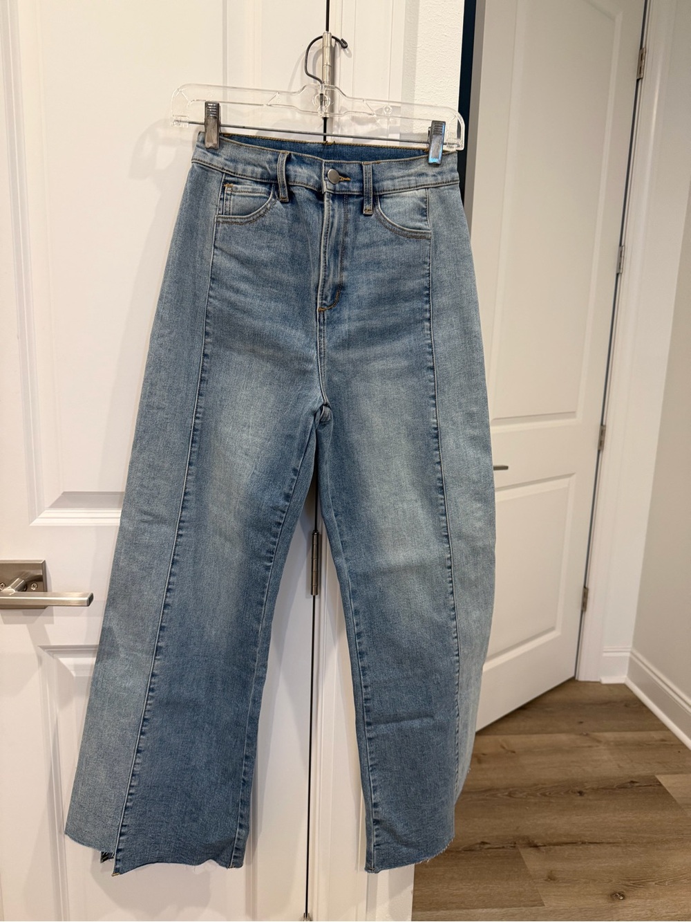 Miou Muse High-Rise Wide Leg Jeans in Light Blue Denim